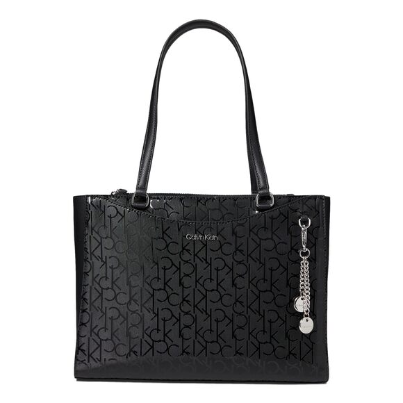 Calvin Klein Womens Mavis Text Emboss Tailored Tote Black/Black One-Size